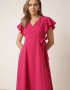 new collection Rochie Cloș Fucsia Petrecută cu legătură în talie Dannila