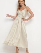 new collection Rochie de Cocktail Bej pe bretele reglabile cu elastic în talie și crăpătură Quelsea