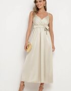 new collection Rochie de Cocktail Bej pe bretele reglabile cu elastic în talie și crăpătură Quelsea