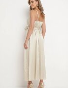 new collection Rochie de Cocktail Bej pe bretele reglabile cu elastic în talie și crăpătură Quelsea