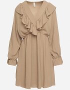 new collection Rochie Evazată Bej închis cu croială petrecută și volane Celonara