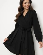 new collection Rochie Evazată Neagră cu Decolteu Petrecut și Cordon Cusut pentru Legare Temithie