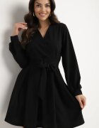 new collection Rochie Evazată Neagră cu Decolteu Petrecut și Cordon Cusut pentru Legare Temithie