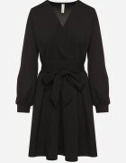 new collection Rochie Evazată Neagră cu Decolteu Petrecut și Cordon Cusut pentru Legare Temithie