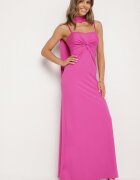 new collection Rochie Fuchsia Cambrată Decorată Cu Șal și Cu Pliuri Melovea