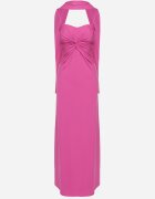 new collection Rochie Fuchsia Cambrată Decorată Cu Șal și Cu Pliuri Melovea