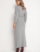 new collection Rochie Gri cu Viscoză Decorată cu Legătură și Fir Metalic Ellinira