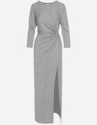 new collection Rochie Gri cu Viscoză Decorată cu Legătură și Fir Metalic Ellinira