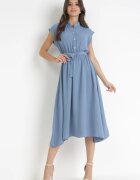 new collection Rochie Midi Albastră închisă cu nasturi cu cordon Alyssama