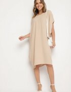 new collection Rochie Mini Bej cu Mânecă Scurtă cu Fason Liliac Kharson