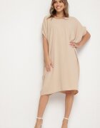 new collection Rochie Mini Bej cu Mânecă Scurtă cu Fason Liliac Kharson