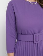 new collection Rochie mov închis plisată cu centură Gonge