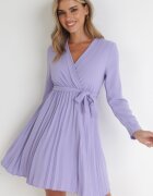 new collection Rochie Mov Plisată cu Decolteu Petrecut și Curea Minesia