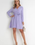 new collection Rochie Mov Plisată cu Decolteu Petrecut și Curea Minesia