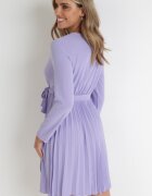 new collection Rochie Mov Plisată cu Decolteu Petrecut și Curea Minesia