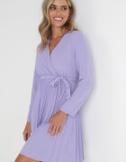 new collection Rochie Mov Plisată cu Decolteu Petrecut și Curea Minesia