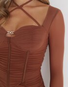 new collection Rochie Mulată Tip Corset Maro cu Drapaj Nyahi