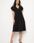 new collection Rochie Neagră Cloș Tip plic cu legătură în talie Dannila