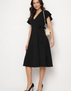 new collection Rochie Neagră Cloș Tip plic cu legătură în talie Dannila