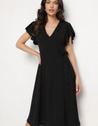new collection Rochie Neagră Cloș Tip plic cu legătură în talie Dannila