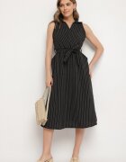 new collection Rochie neagră cu croi de cămașă fără mâneci cu cordon legat Liriora