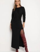 new collection Rochie Neagră cu Viscoză Decorată cu Legătură și Fir Metalic Ellinira