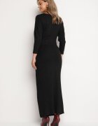 new collection Rochie Neagră cu Viscoză Decorată cu Legătură și Fir Metalic Ellinira