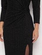 new collection Rochie Neagră cu Viscoză Decorată cu Legătură și Fir Metalic Ellinira