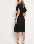 new collection Rochie Neagră Plisată cu Croi Cloș și Decolteu în V Rissara
