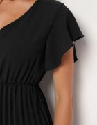 new collection Rochie Neagră Plisată cu Croi Cloș și Decolteu în V Rissara