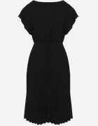 new collection Rochie Neagră Plisată cu Croi Cloș și Decolteu în V Rissara