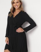 new collection Rochie Neagră Plisată cu Decolteu tip plic și Curea Minesia
