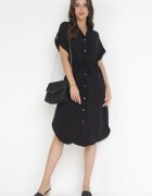 new collection Rochie neagră tip cămașă midi din viscoză cu nasturi cu șnur și decupaje Alicana