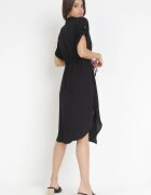 new collection Rochie neagră tip cămașă midi din viscoză cu nasturi cu șnur și decupaje Alicana