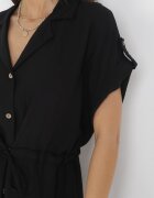 new collection Rochie neagră tip cămașă midi din viscoză cu nasturi cu șnur și decupaje Alicana