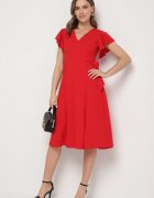 new collection Rochie roșie cloș tip plic cu legătură în talie Dannila