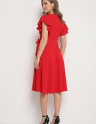 new collection Rochie roșie cloș tip plic cu legătură în talie Dannila