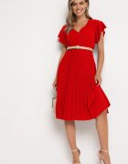 new collection Rochie Roșie Plisată cu croială evazată și decolteu în V Rissara