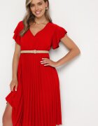 new collection Rochie Roșie Plisată cu croială evazată și decolteu în V Rissara