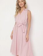 new collection Rochie Roz cu croială tip cămașă Fără mâneci cu cordon legat Liriora