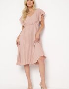 new collection Rochie Roz închis Plisată cu Croială Evazată și Decolteu Triunghiular Rissara