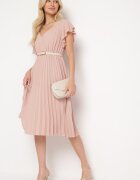 new collection Rochie Roz închis Plisată cu Croială Evazată și Decolteu Triunghiular Rissara
