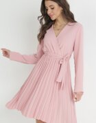 new collection Rochie Roz închis Plisată cu Decolteu Petrecut și Curea Minesia