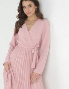 new collection Rochie Roz închis Plisată cu Decolteu Petrecut și Curea Minesia