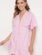 new collection Rochie Roz stil liliac din viscoză cu croi cloș și volane din tul