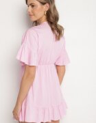new collection Rochie Roz stil liliac din viscoză cu croi cloș și volane din tul