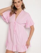 new collection Rochie Roz stil liliac din viscoză cu croi cloș și volane din tul