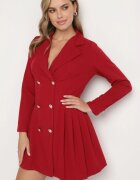 new collection Rochie Sacou Bordo Plisată cu Croială Cloș cu Nasturi Decorativi Zoriea
