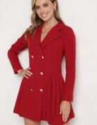 new collection Rochie Sacou Bordo Plisată cu Croială Cloș cu Nasturi Decorativi Zoriea