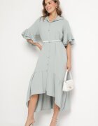 new collection Rochie tip cămașă Verde deschis cu volan decorativ Daviravie